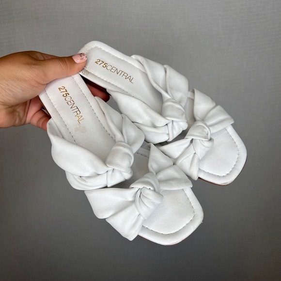 275 Central White Knotted Slide Sandals Made in Italy Leather Flats Women - Picture 1 of 5